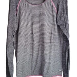RBX Grey Striped Long Sleeve Top with Pink Trim